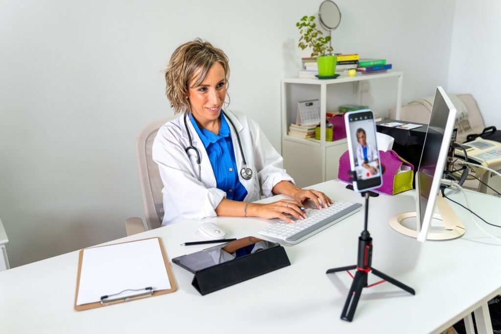 Female doctor streaming a medical video